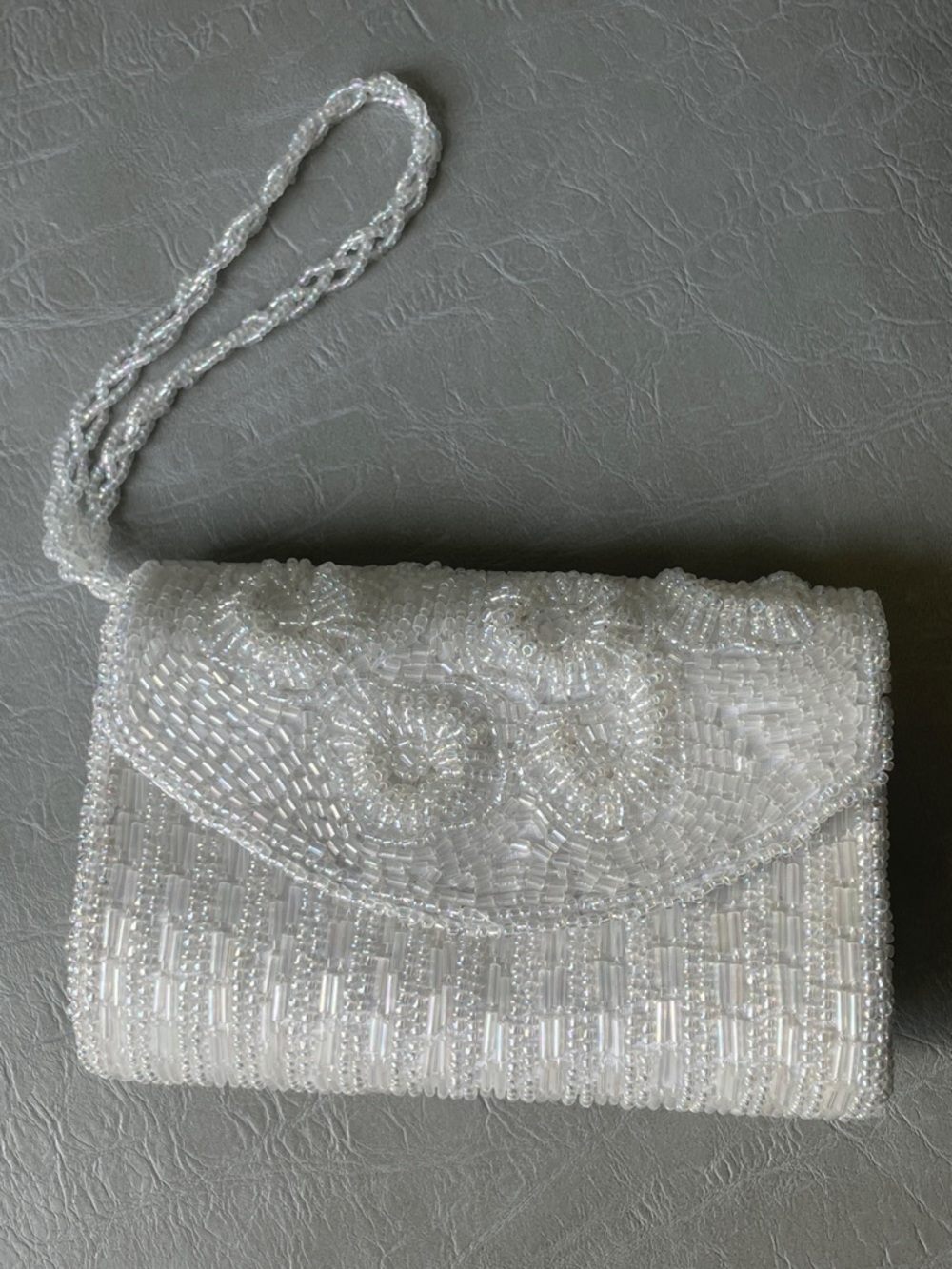 Bijoux White Beaded Wristlet Clutch - Elegant Evening Bag Wedding